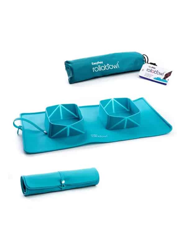 EasyPets Double Roll Up Travel Bowl Blue